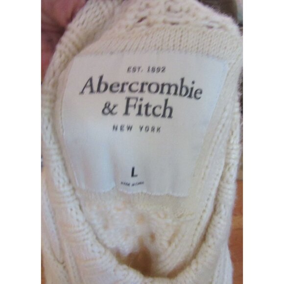 Abercrombie & Fitch Ivory Cable Knit Chunky Crew Neck Sweater L - Picture 6 of 6